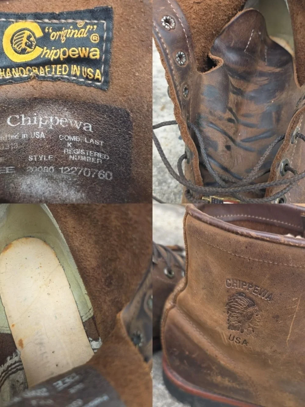 Brown Leather Chippewa Boots Size 12 Soft Toe